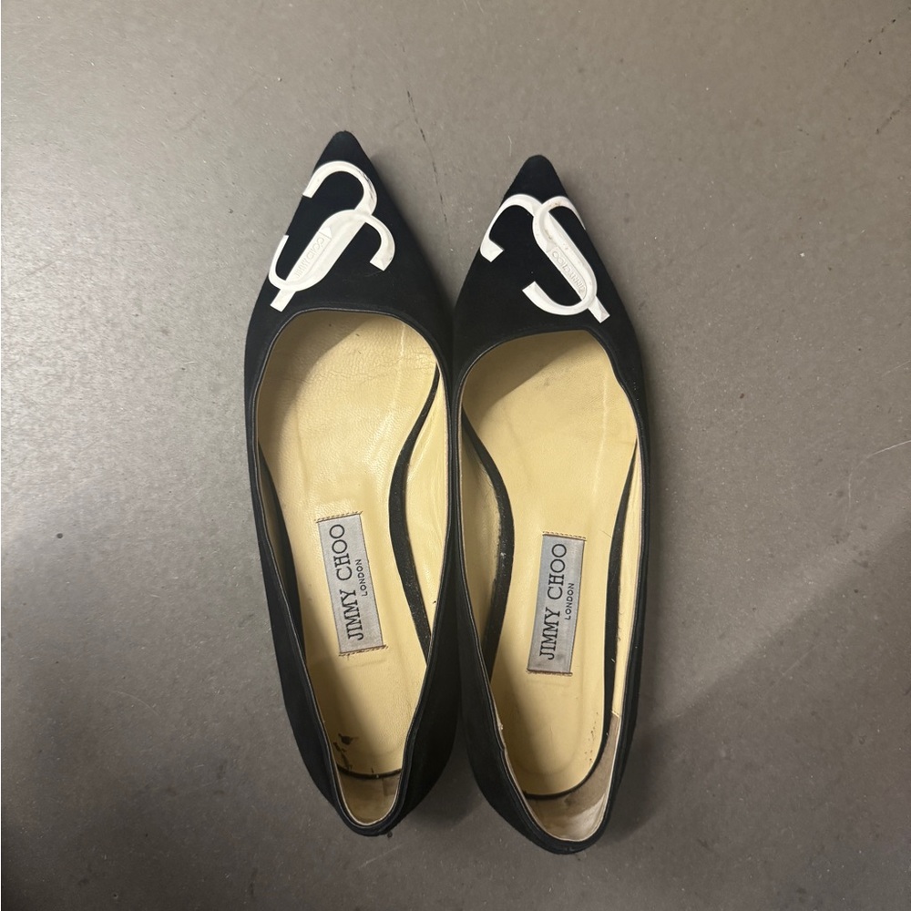 Jimmy Choo Black Flats with White Detail